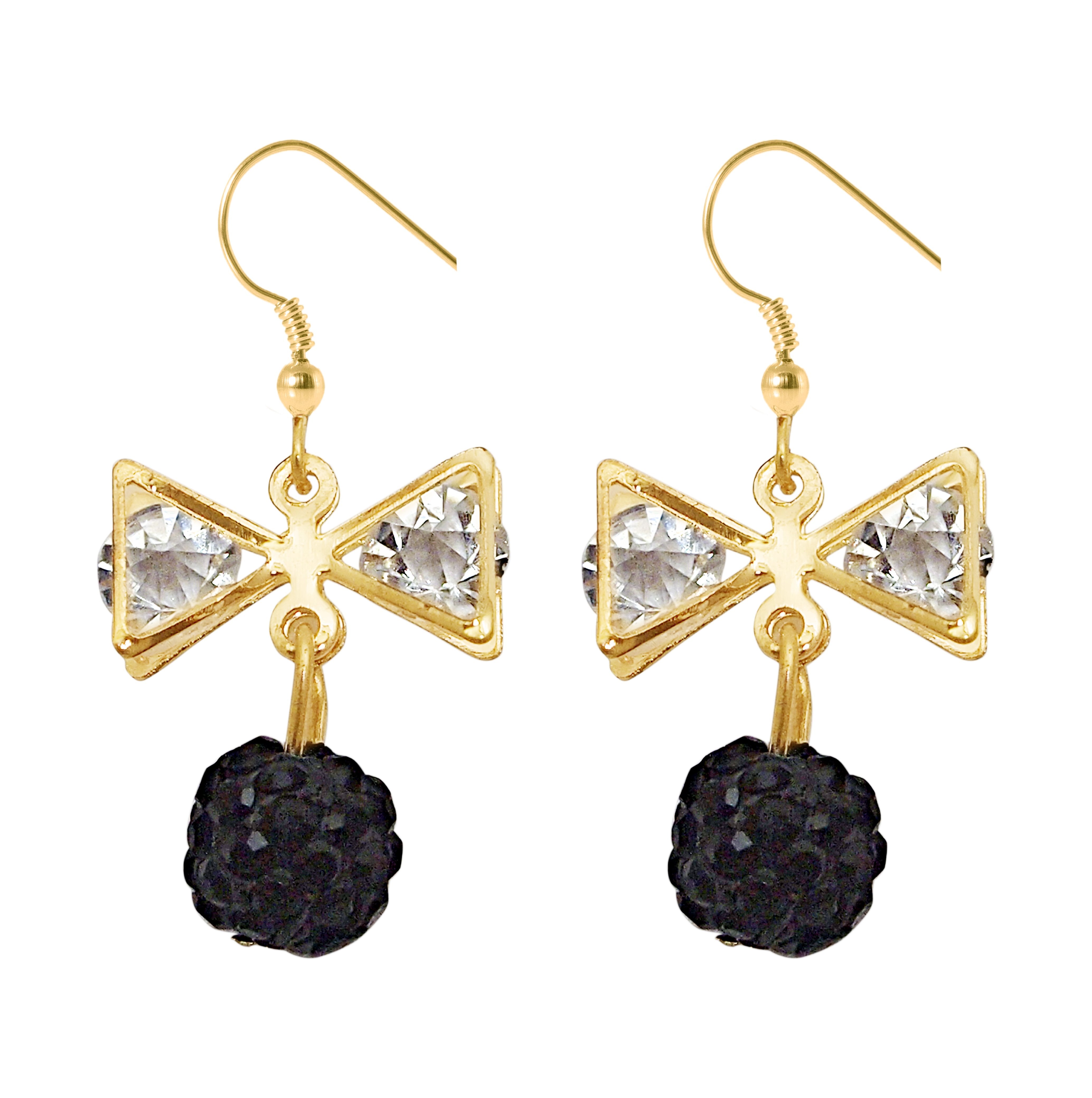 Urthn White Glass Stone Gold Plated Ball Earrings - 1307962D