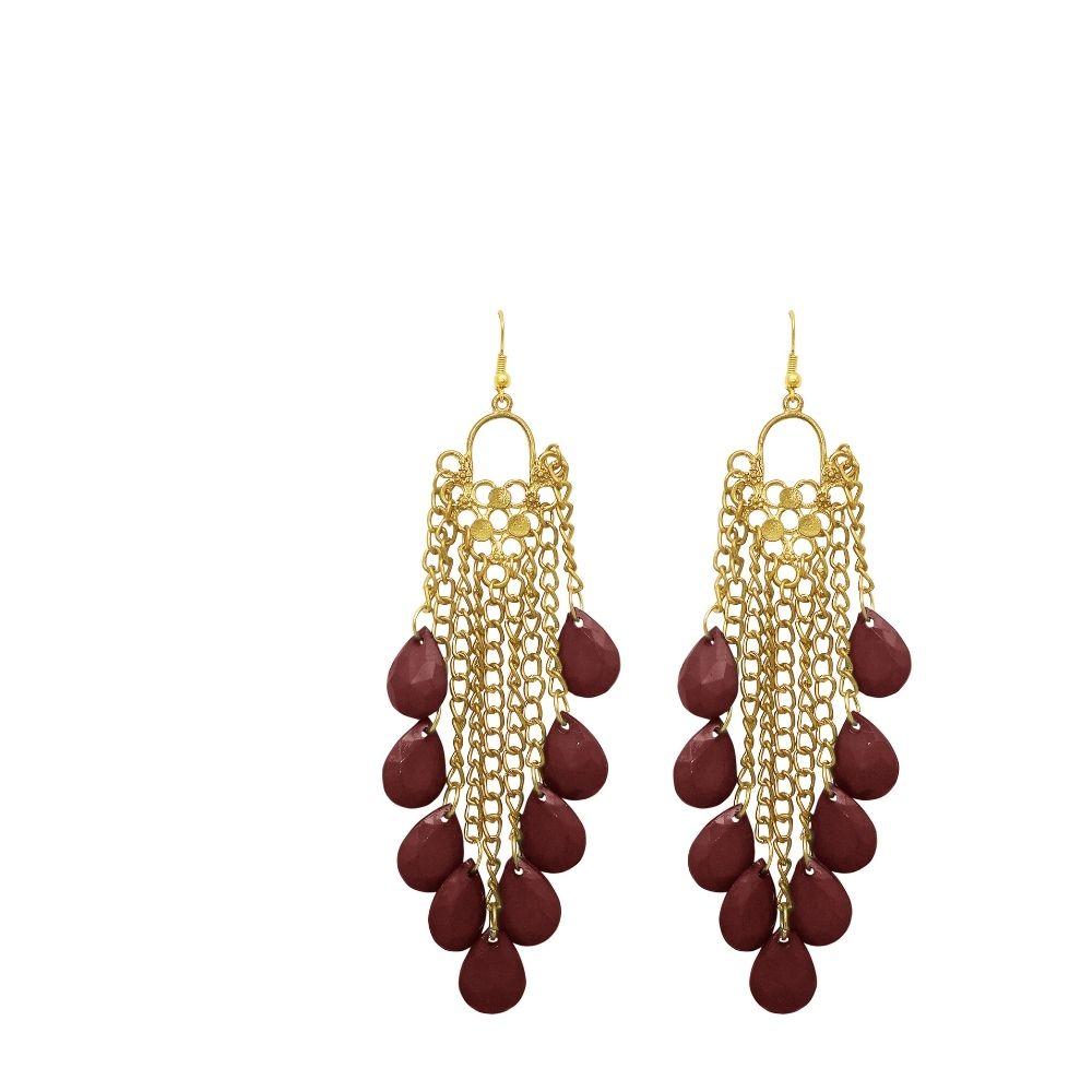 Urthn Gold Plated Brown Drop Dangler Earrings - 1307964E