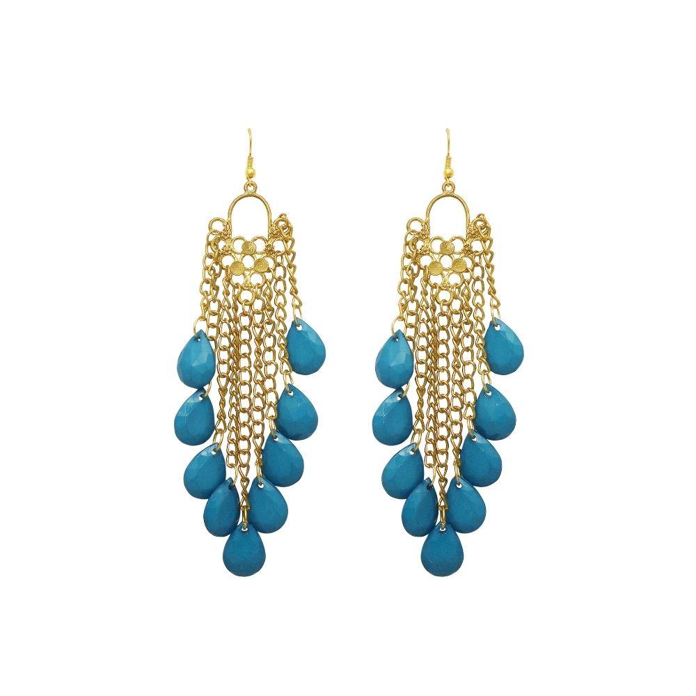 Urthn Gold Plated Blue Drop Dangler Earrings - 1307964H