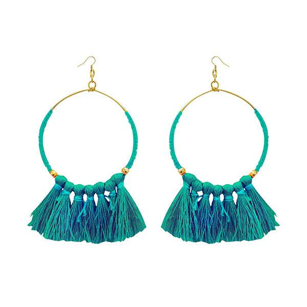Jeweljunk Green Gold Plated Thread Earrings - 1308339I