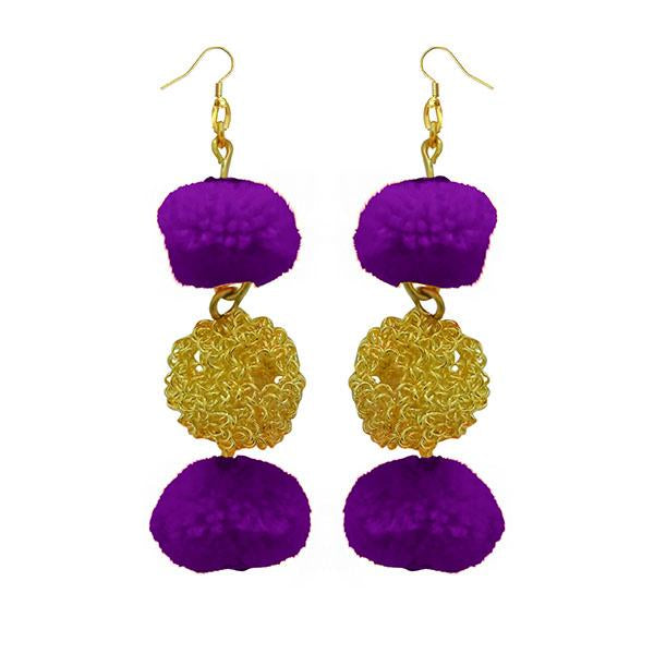 Jeweljunk Gold Plated Purple Pompom Thread Earrings