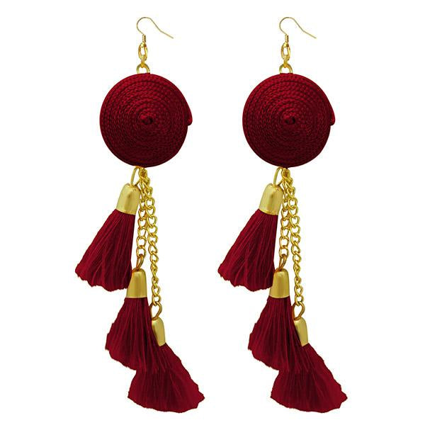 Jeweljunk Gold Plated Maroon Thread Earrings - 1308342E