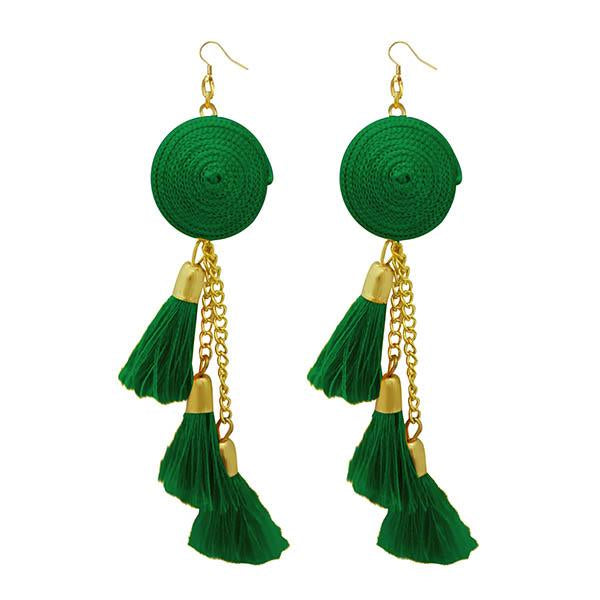 Jeweljunk Gold Plated Green Thread Earrings - 1308342H