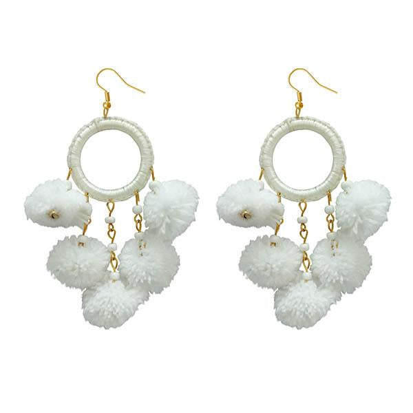 Jeweljunk White Thread Pompom Earrings - 1308348H