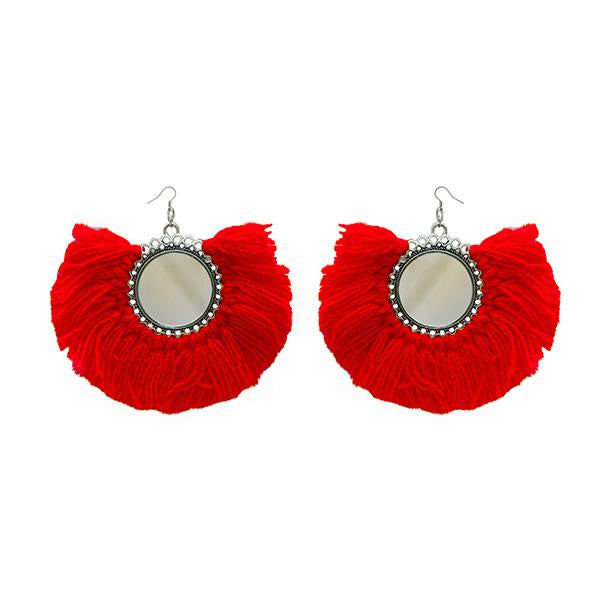 Jeweljunk Red Thread Silver Plated Earrings - 1308350A