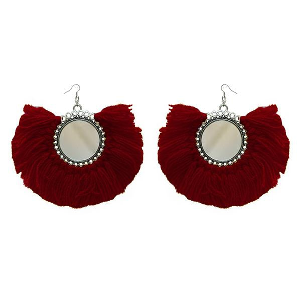 Jeweljunk Maroon Thread Silver Plated Earrings - 1308350D