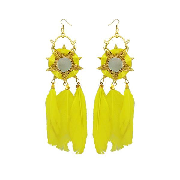 Jeweljunk Gold Plated Yellow Feather Earrings - 1308353B