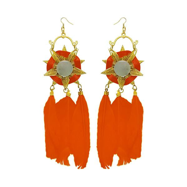 Jeweljunk Gold Plated Orange Feather Earrings - 1308353C