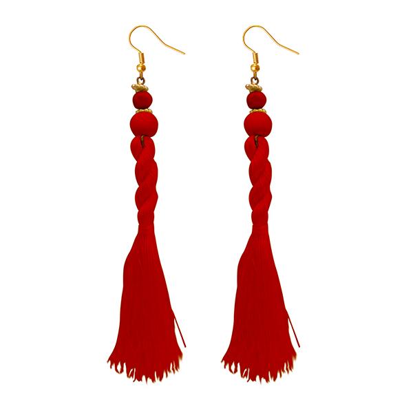 Jeweljunk Red Beads Thread Earrings - 1308356G