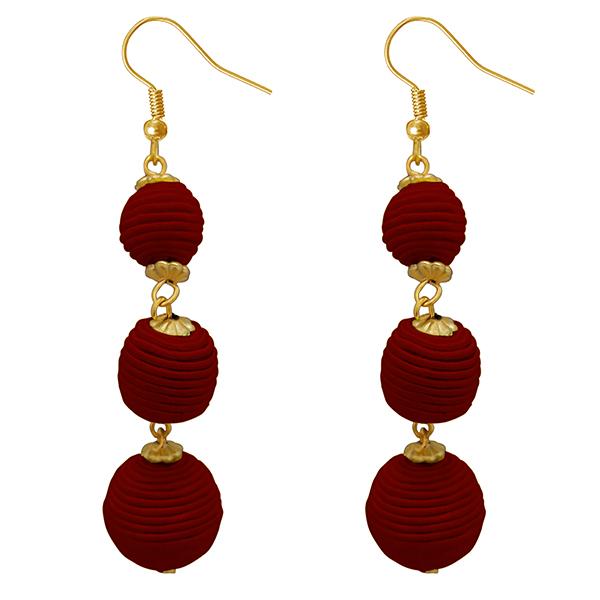 Jeweljunk Maroon Thread Gold Plated Dangler Earrings - 1308360J