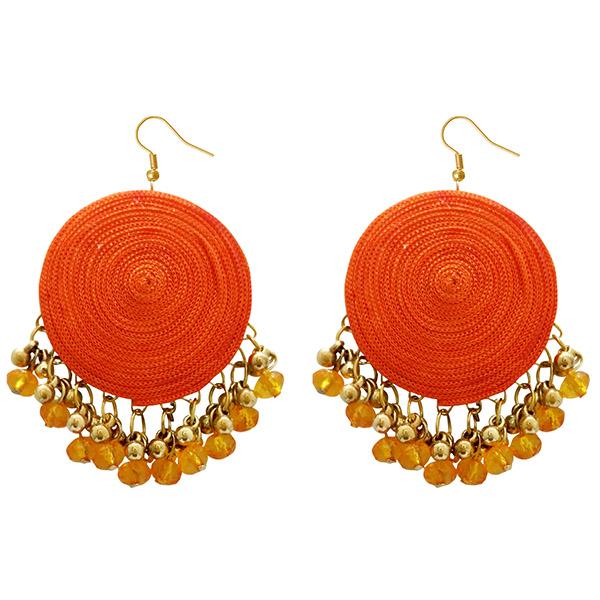 Jeweljunk Orange Bead Drop Thread Earrings - 1308363C