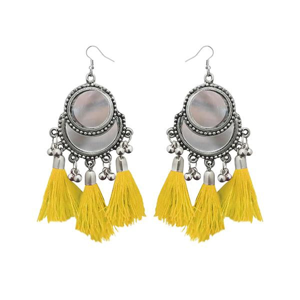 Jeweljunk Rhodium Plated Yellow Thread Tassel Earrings - 1308364I