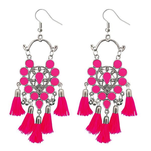 Jeweljunk Pink Thread Meenakari Afghani Tassel Earrings - 1308365C