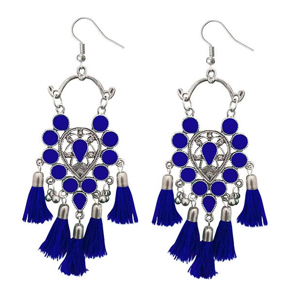 Jeweljunk Blue Thread Meenakari Afghani Tassel Earrings - 1308365F