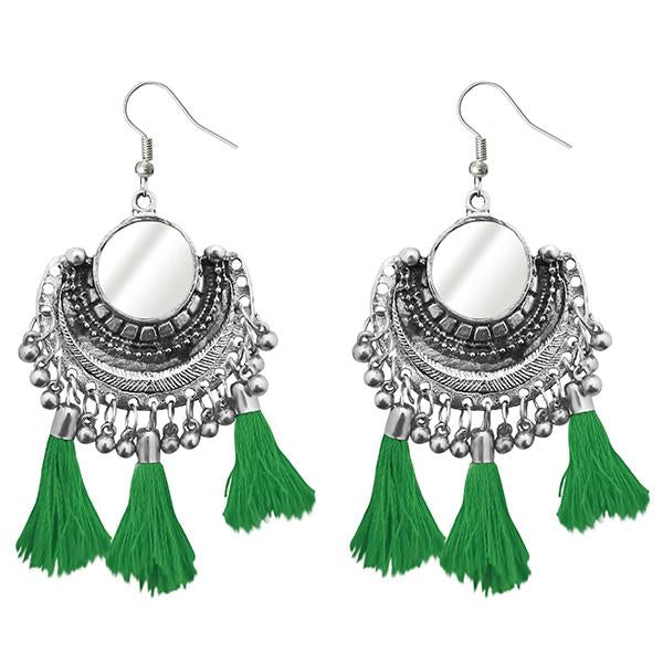 Jeweljunk Green Thread Afghani Tassel Earrings - 1308366H