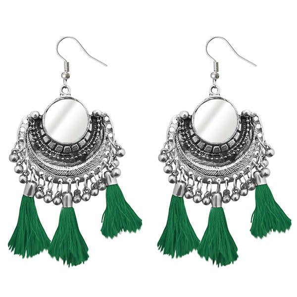 Jeweljunk Green Thread Afghani Tassel Earrings - 1308366J