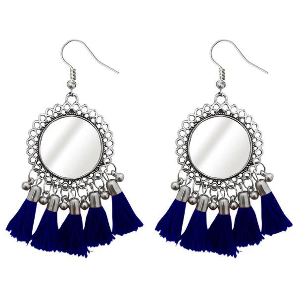 Jeweljunk Blue Thread Rhodium Plated Thread Earrings - 1308367D