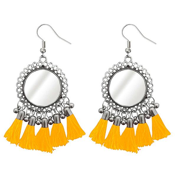 Jeweljunk Rhodium Plated Yellow Thread Tassel Earrings - 1308367G