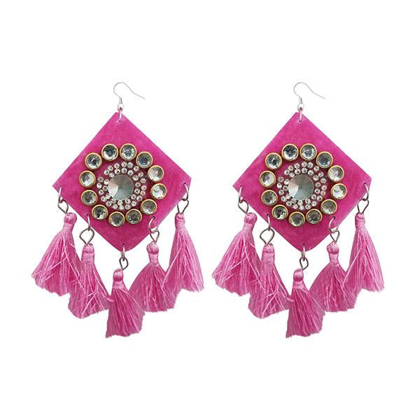 Jeweljunk Pink Thread Austrian Stone Tassel Earrings - 1308368B