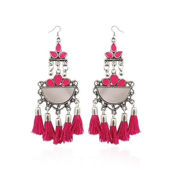 Jeweljunk Pink Thread Meenakari Afghani Tassel Earrings - 1308370C