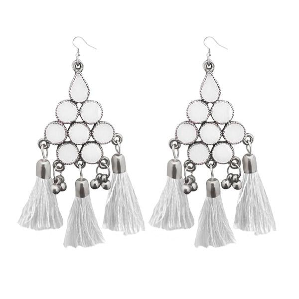 Jeweljunk White Thread Meenakari Afghani Tassel Earrings - 1308371A