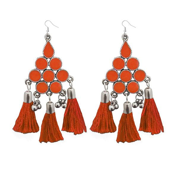 Jeweljunk Orange Thread Meenakari Afghani Tassel Earrings - 1308371G