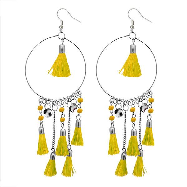 Jeweljunk Yellow Thread Rhodium Plated Tassel Earrings - 1308372I