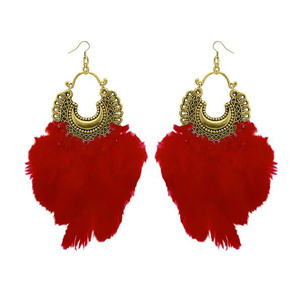 Jeweljunk Antique Gold Plated Afghani Feather Earrings - 1308379C