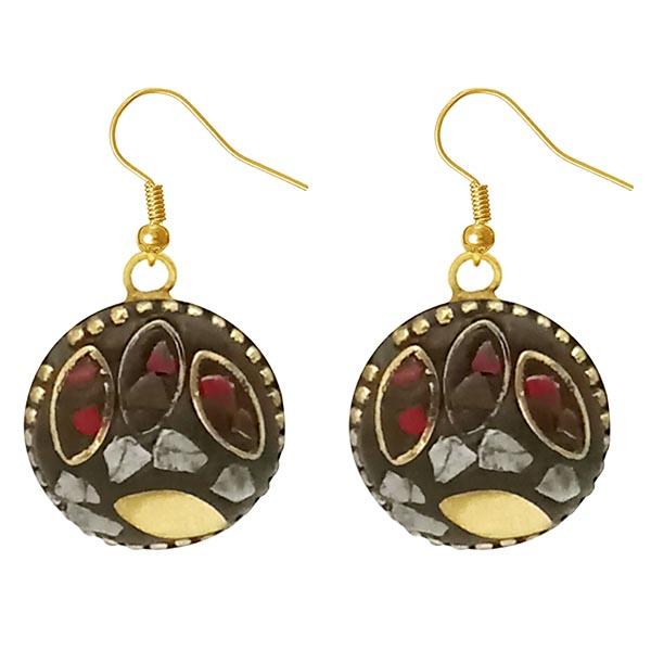 Urthn Pink Resin Stone Gold Plated Dangler Earrings - 1308381B