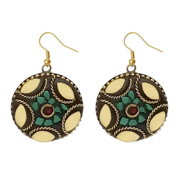 Urthn Green Resin Stone Gold Plated Dangler Earrings - 1308385A