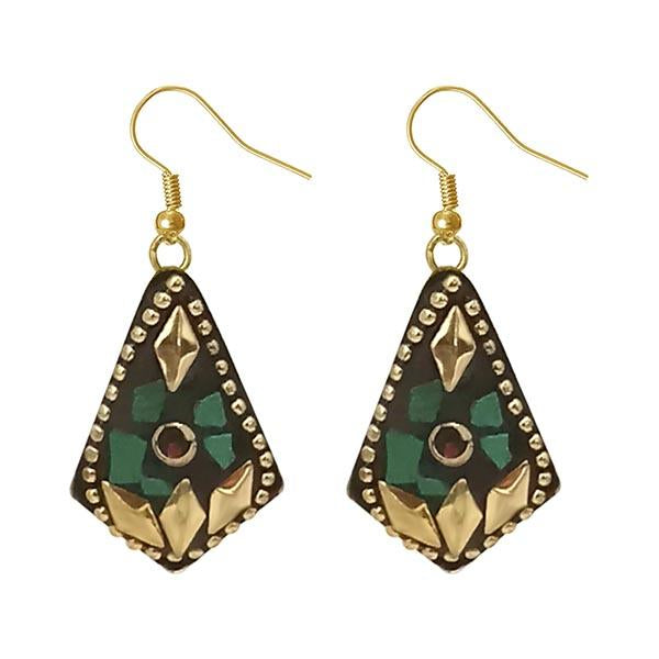 Urthn Green Resin Stone Gold Plated Dangler Earrings - 1308396A
