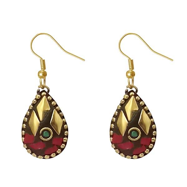 Urthn Maroon Resin Stone Gold Plated Dangler Earrings - 1308397B