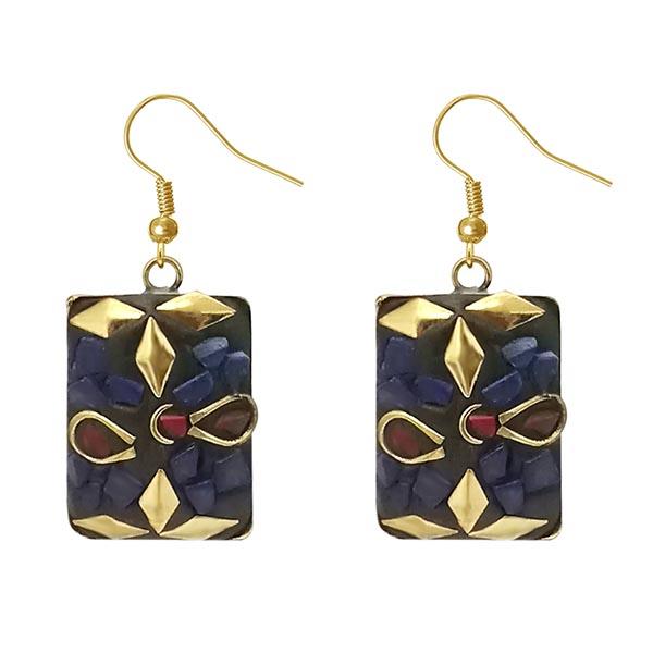 Urthn Purple Resin Stone Gold Plated Dangler Earrings - 1308399B