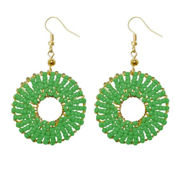 Jeweljunk Gold Plated Green Beads Dangler Earrings - 1309019D