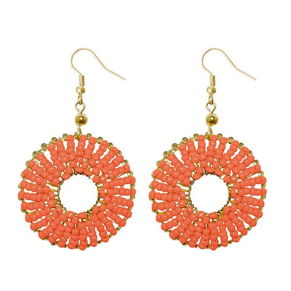 jeweljunk Gold Plated Orange Beads Dangler Earrings - 1309019E
