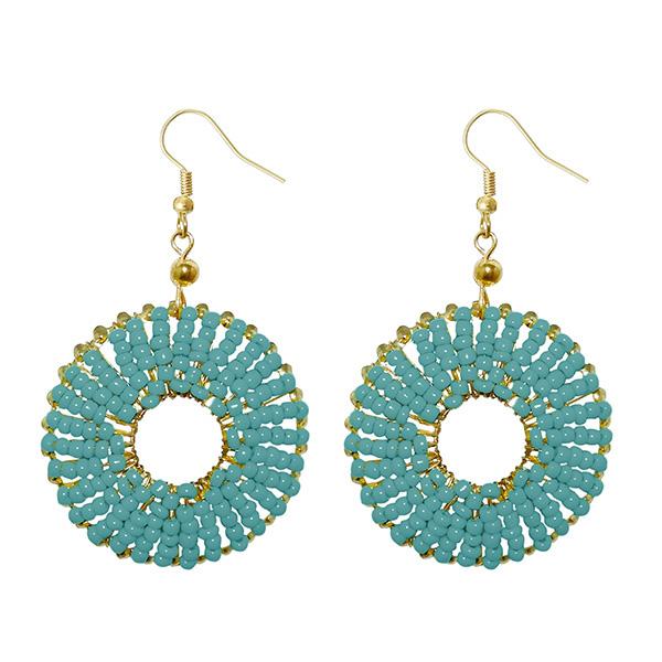 Jeweljunk Gold Plated Blue Beads Dangler Earrings - 1309019F