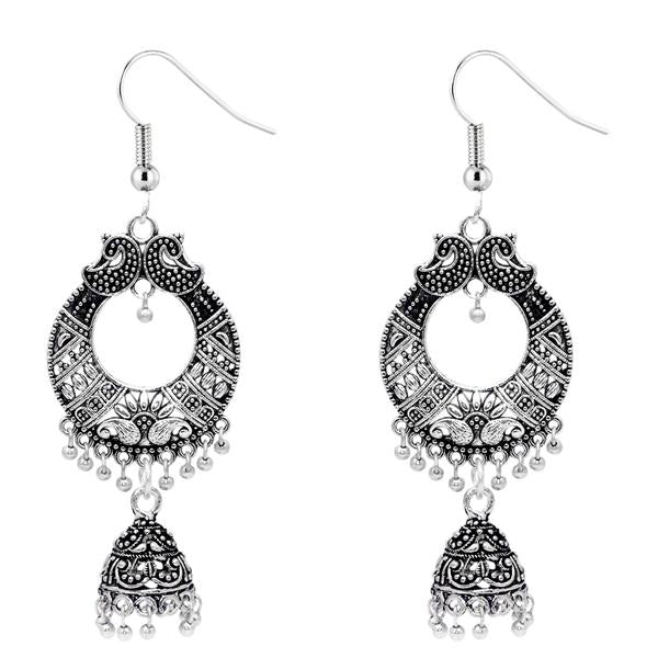 Jeweljunk Long Oxidised Designer Jhumki Earrings - 1309320
