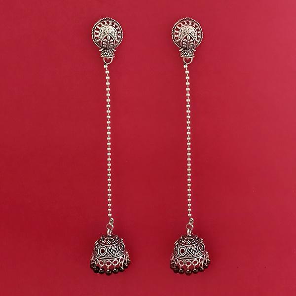 Jeweljunk Black Beads Oxidised Plated Chain Jhumki Earrings - 1309374B