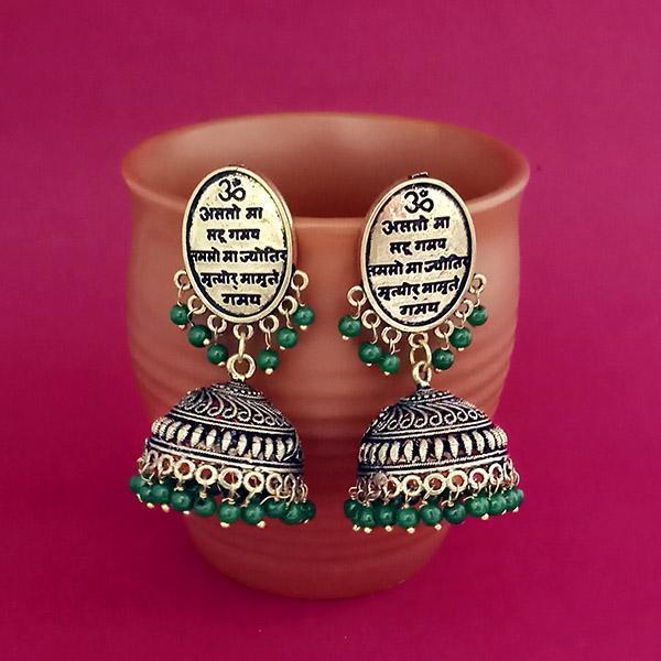 Jeweljunk Green Beads Gold Plated Jhumki Earrings - 1309383H