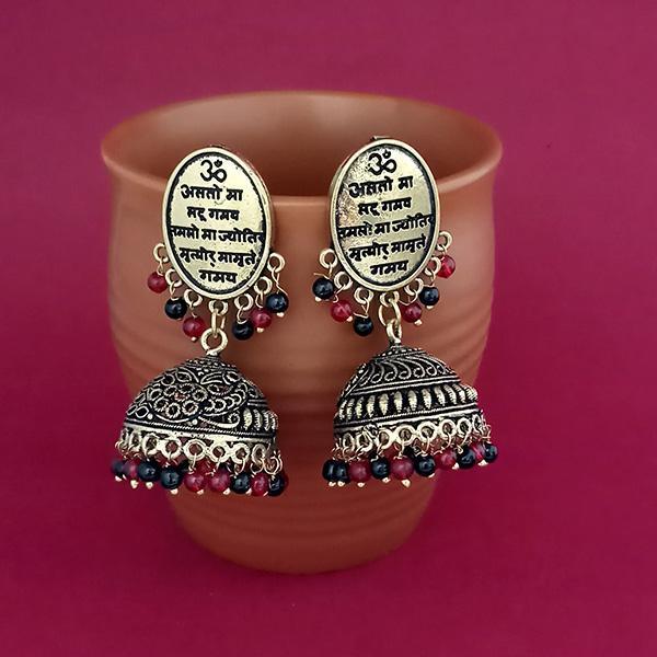 Jeweljunk Black & Red Beads Gold Plated Jhumki Earrings - 1309383I