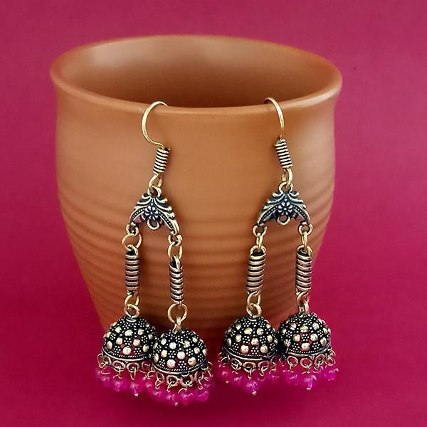 Jeweljunk Pink Beads Gold Plated Jhumki Earrings - 1309385G