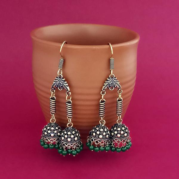 Jeweljunk Green Beads Gold Plated Jhumki Earrings - 1309385H