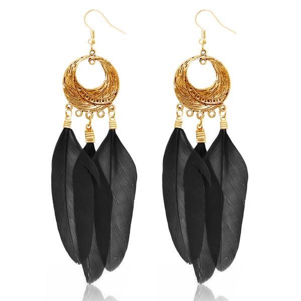 Jeweljunk Gold Plated Black Feather Earrings - 1310947A