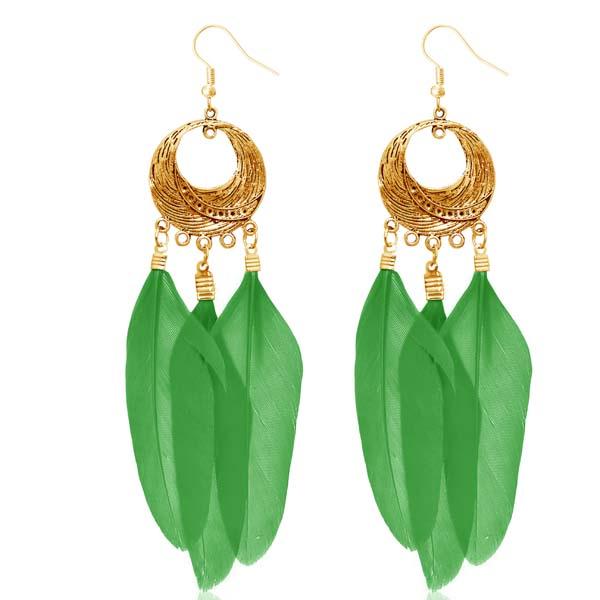 Jeweljunk Gold Plated Green Feather Earrings - 1310947B