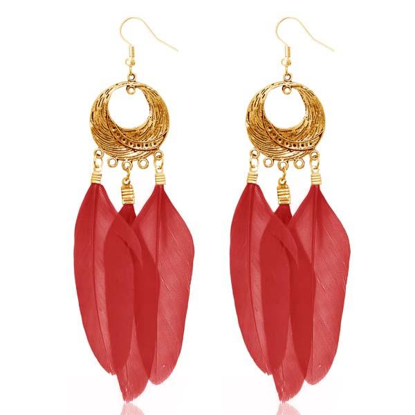 Jeweljunk Gold Plated Red Feather Earrings - 1310947D