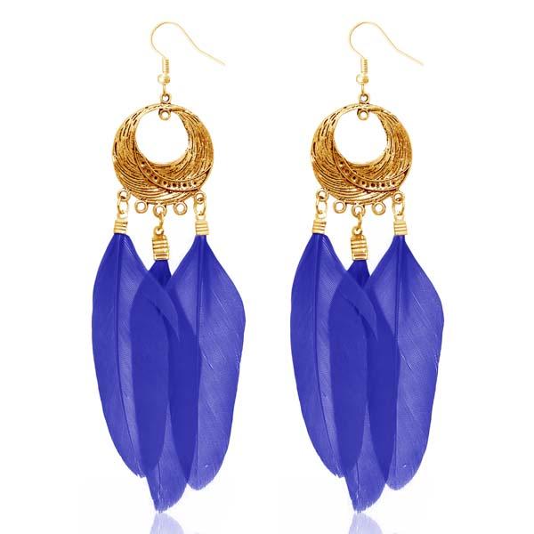 Jeweljunk Gold Plated Blue Feather Earrings - 1310947E