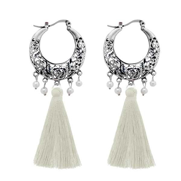 Jeweljunk Rhodium Plated White Thread Earrings - 1310956D