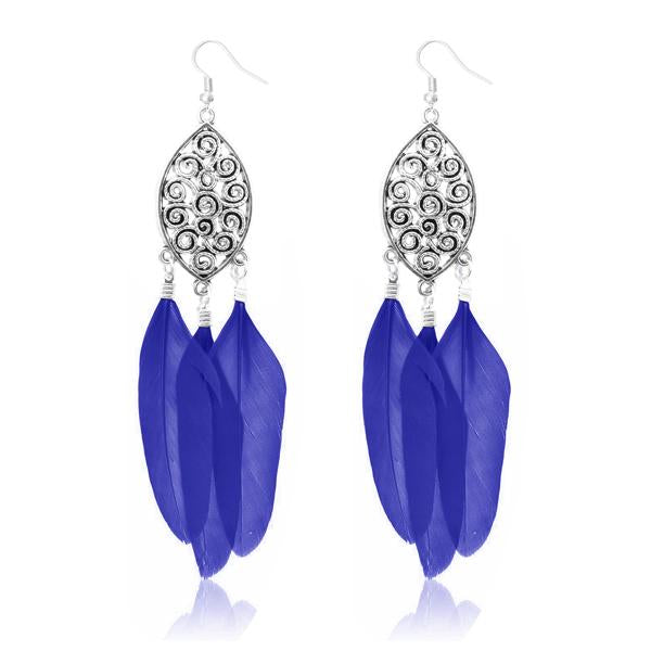 Jeweljunk Silver Plated Blue Feather Earrings - 1310958B