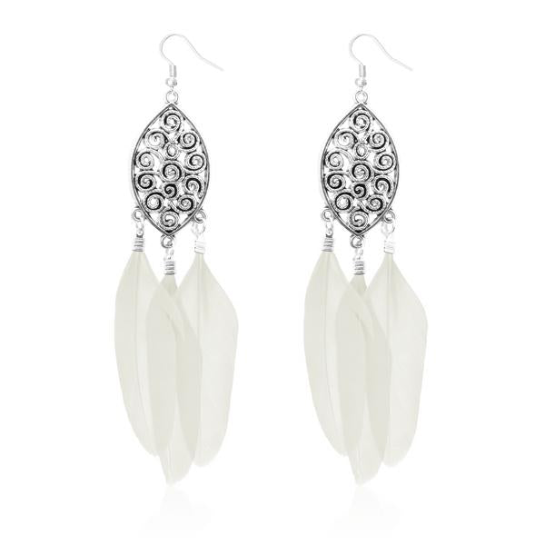 Jeweljunk Silver Plated White Feather Earrings - 1310958F