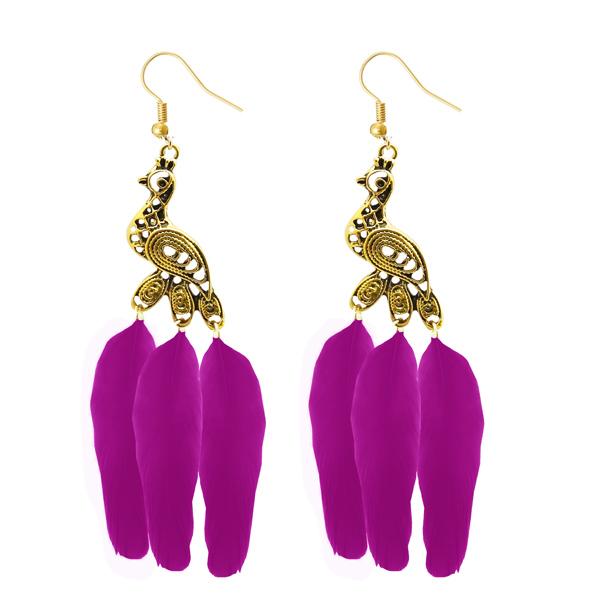 Jeweljunk Gold Plated Pink Feather Peacock Earrings - 1310959A